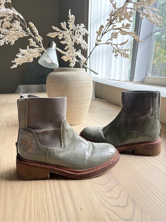 Free People Shoes - Free People Gray Croc-Embossed Ankle Boots